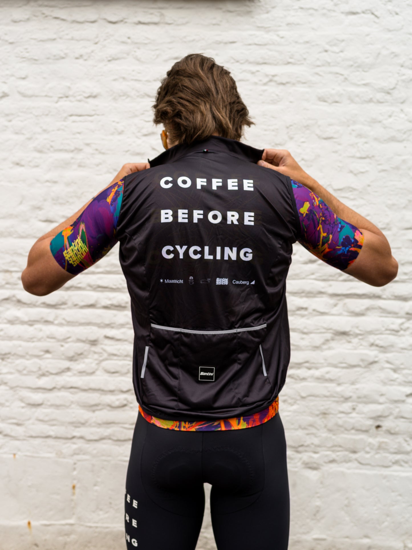 Coffee Before Cycling x Santini Unisex Packable Showerproof Windvest
