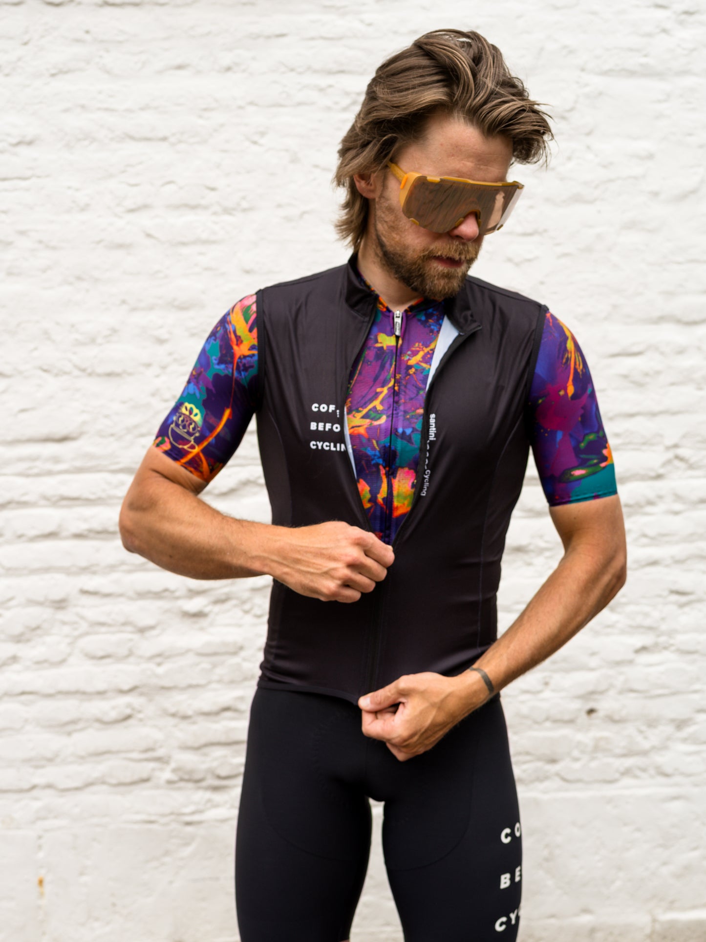 Coffee Before Cycling x Santini Unisex Packable Showerproof Windvest