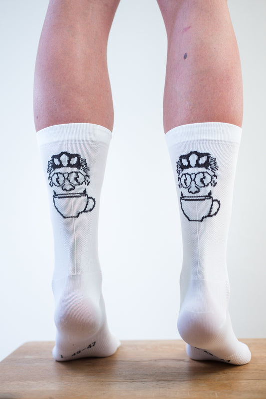Coffee before Cycling - Classic Cycling Socks White